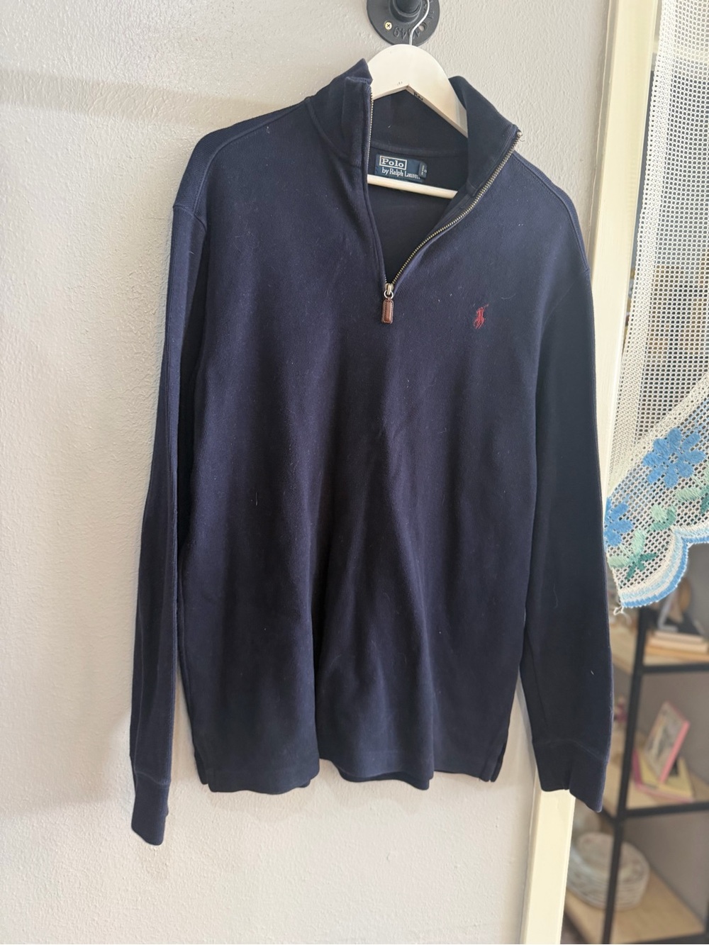 Ralph Lauren Men's Navy Half-Zip Sweater with Red Pony